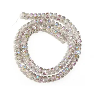 Faceted crystal rondelle beads detail, sparkling AB color glass spacer beads for DIY jewelry making.
