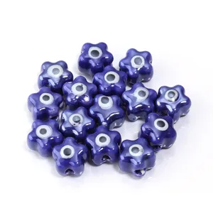 Blauwe keramische bloem boze oog kraaltjes voor DIY handgemaakte armbanden sieraden maken.