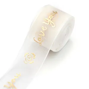 Weißes Organzaband mit Goldfolien-Druck, ideal für Geschenkverpackungen, Blumen und Partydekoration