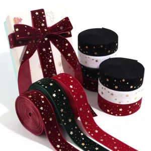 Velvet ribbon gold foil stars Christmas gift wrapping DIY hair accessories party decoration
