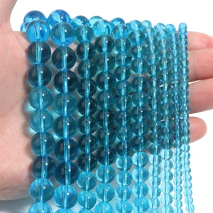 Lake blue transparent glass beads semi-finished strands for DIY jewelry making and crafts