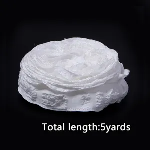 White pleated polyester lace ribbon roll for DIY crafts, gift box decoration, and sewing.