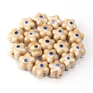 Keramische vijfbladige bloem boze oog kralen glanzend DIY armband ketting sieraden onderdelen.