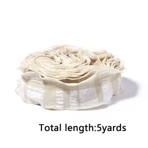 Polyester plaid ruffled ribbon detail, textured bubble fabric trim for DIY crafts and gift wrapping.