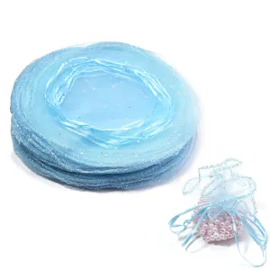 Hellblaue glitzernde runde Organzabeutel Hochzeit Süßigkeitengeschenk Verpackung Taschen