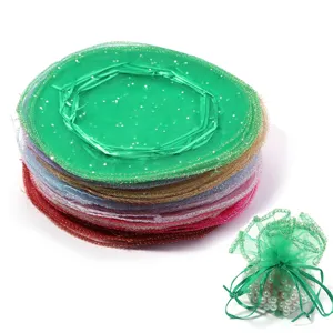 Bunte runde Organza Säckchen mit Kordelzug, ideal für Hochzeitsbonbons und Geschenkverpackung.