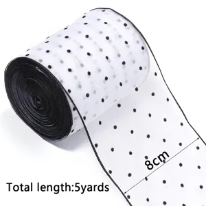 Ruban en tulle a pois noir et blanc, largeur de 8cm et longueur de 5 yards pour noeud DIY.