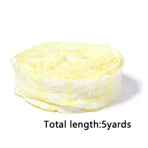 Polyester bubble plaid pleated ribbon detail view for DIY bows, gift wrapping, and crafts.
