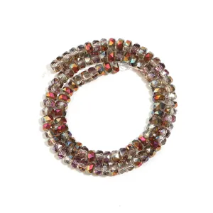 Faceted crystal rondelle spacer beads detail, colorful AB coating jewelry making DIY accessory.