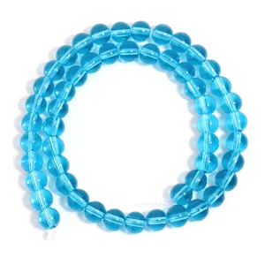 Transparent blue glass beads strand, loose round beads for DIY jewelry making and crafts.
