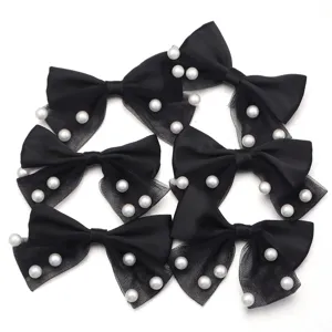Black mesh pearl bow hair clips, elegant DIY accessories for clothing, bags, and hats.