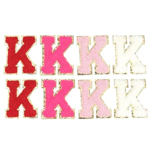 Toppa lettera ricamo spugna rosa bordo glitter oro accessorio DIY custodia telefono