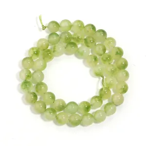 Filo di perle rotonde in calcedonio verde per creazione di gioielli fai da te bracciali collane.
