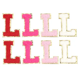 Ciniglia glitter bordo dorato lettera toppa DIY vestiti cappello borsa accessori