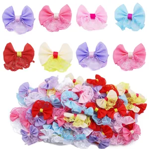 Nœuds de cheveux en ruban dentelle colorés pour enfants, accessoires de coiffure DIY.