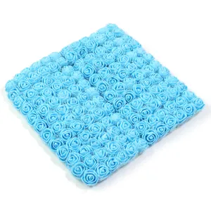 Blue PE foam rose flower heads with mesh backing, perfect for wedding and home decoration.