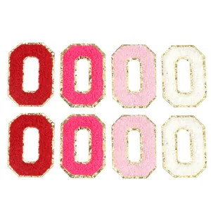 Toppa ricamata in ciniglia con bordo dorato brillante numero 0 accessorio fai da te borsa