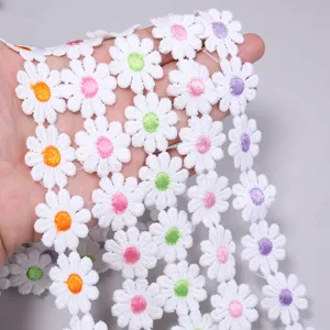 Cinta de Encaje Hidrosoluble de Margaritas Poliéster Bordado Floral para Pinzas de Pelo Ropa Sombreros Zapatos Accesorios Hechos a Mano DIY