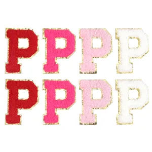 Toppe lettera P in ciniglia con bordo glitter dorato per vestiti cappelli borse accessori