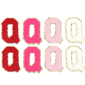 Toppe con lettera Q in ciniglia con bordo glitterato dorato accessori fai da te vestiti