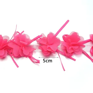Rosa Chiffon Band mit 3D Blumen Borte DIY Handarbeit Zubehör für Kleidung und Nähen