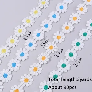 Cinta de encaje de margarita pequeña colorida DIY accesorios de costura hechos a mano 3 yardas