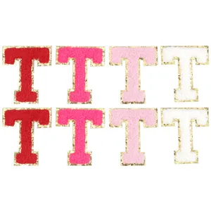Toppa con lettera T in ciniglia e glitter oro per accessori fai da te e vestiti.