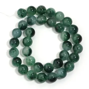 Perle rotonde in calcedonio verde con motivi naturali per bracciale e collana fai da te.