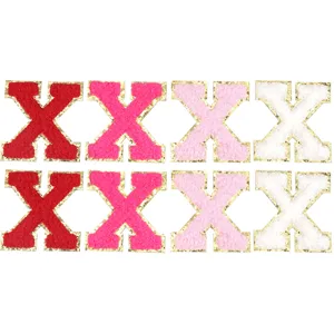 Toppa lettera X in ciniglia con bordo dorato patch ricamata DIY per vestiti borsa cappello telefono