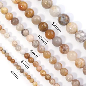 Perline tonde in pietra naturale agata crisantemo e corallo per creazione di gioielli fai da te.