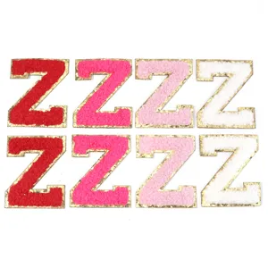 Toppe con lettera Z in ciniglia con bordo glitterato dorato per custodie e vestiti fai-da-te.