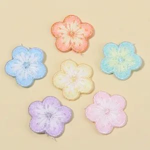 Colorful metallic thread embroidered flower patches for DIY clothing repair and decor