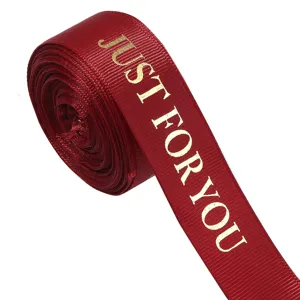 Κόκκινη κορδέλα grosgrain με χρυσή τυπωμένη εκτύπωση για συσκευασία δώρων και διακόσμηση.