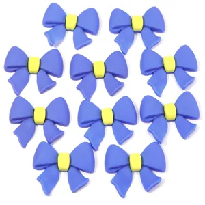 Schattige blauwe strik gele midden PVC zachte bedels DIY telefoonhoesje accessoires