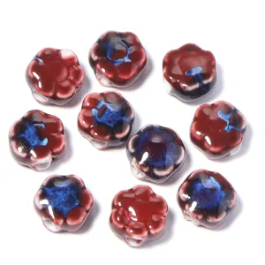 Perline di fiori in ceramica smalto rosso blu foro DIY gioielli accessori braccialetto componenti