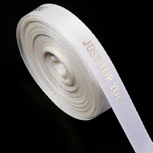 Λευκή κορδέλα grosgrain με χρυσό κείμενο JUST FOR YOU για συσκευασία δώρων και κατασκευές