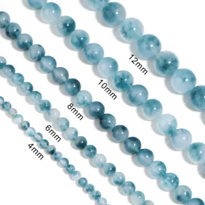 Perline sciolte di calcedonio blu naturale perline di pietra rotonda per accessori fai da te.