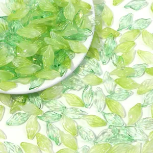 Green leaf glass beads for DIY jewelry making, ancient style hairpin bracelet necklace pendant.