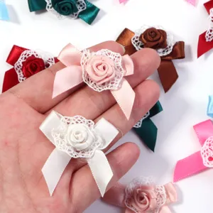 DIY ribbon rose bow with lace trim, perfect for Lolita hair accessories, clothing, and crafts.