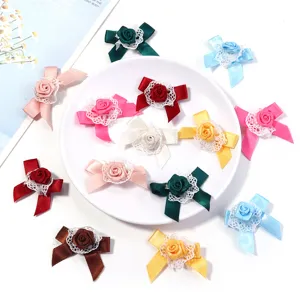 Colorful ribbon rose bow lace patches for Lolita hair accessories, DIY clothing and bags.