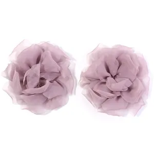Double layer mesh fabric rose flower DIY hair accessory brooch clothing sewing craft parts