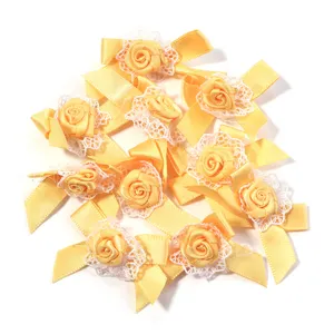 Yellow ribbon rose lace bow DIY accessories for lolita headwear hair clips and clothing decor.