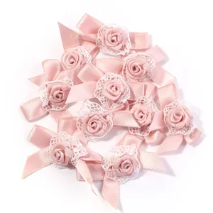 Pink ribbon rose bow lace trim DIY accessories for Lolita headwear clothing bags craft
