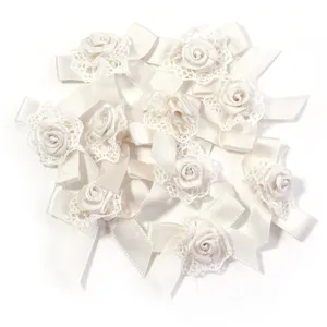 White ribbon rose lace bows DIY craft accessories for Lolita hair clips and clothing.