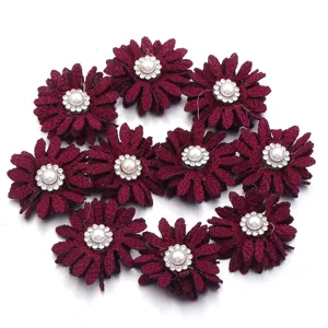 Accesorios de flores de tela con perlas y diamantes de imitacion para ropa bolsos