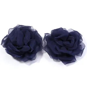 Dark blue double layer mesh rose flower fabric DIY hair accessory clothing part detail view