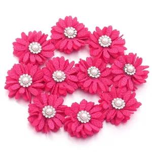 Accesorios de flores de girasol de tela rosa con perlas y diamantes de imitación.