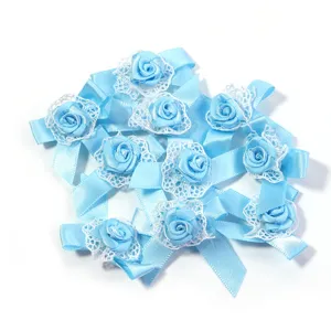 Blue ribbon rose lace bow detail showing intricate fabric texture for crafts and fashion accessories