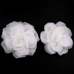 White double layer mesh rose fabric flowers detail, perfect for DIY hair accessories.