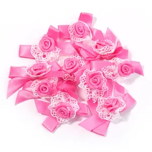 Pink ribbon rose mesh bows lace trim DIY handmade accessories for clothing hats bags